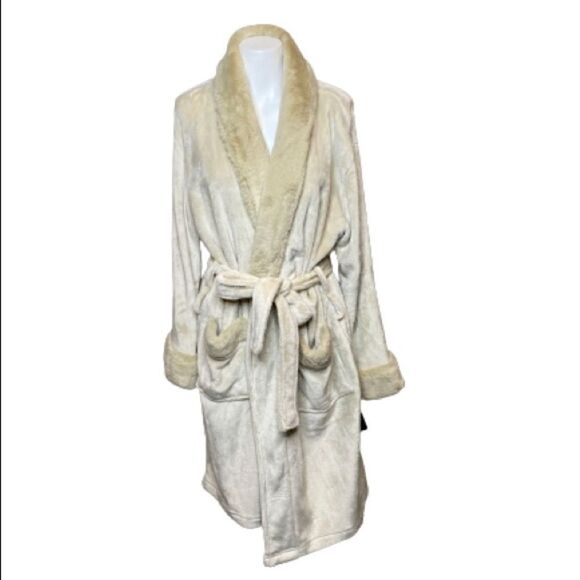 Hudson Park Collection NWT tan faux fur belted robe size S/M - Picture 1 of 15